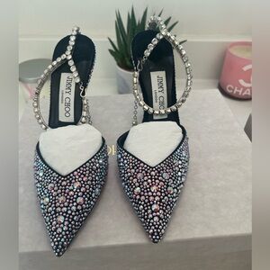 Jimmy Choo Black and Blue Saeda Crystal Heels